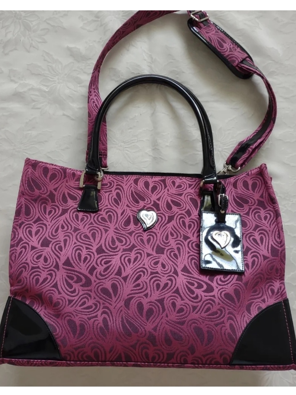 Diane Von Furstenberg Heart Emblem Pink Large Travel Bag with Black Trim